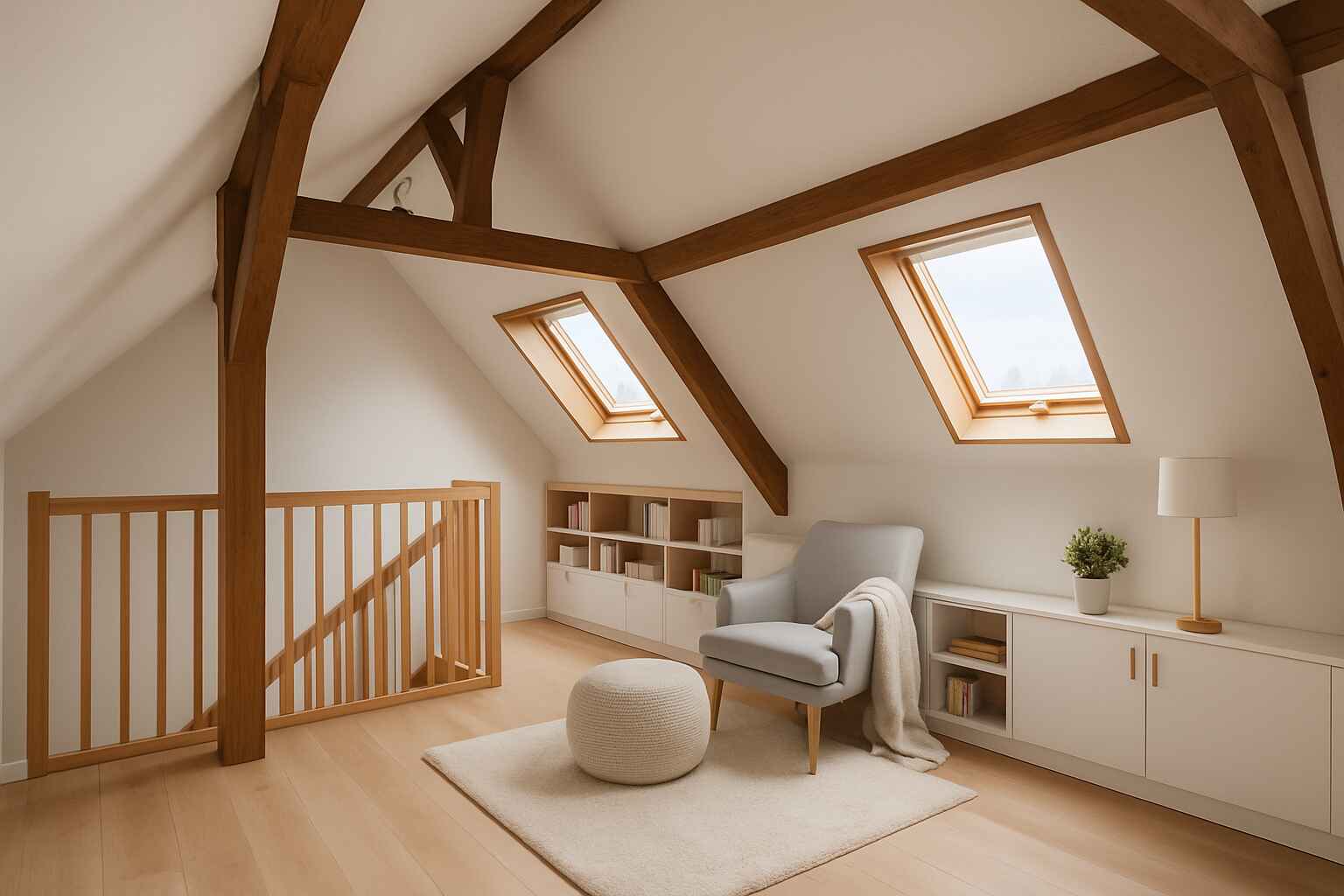 Espace minimaliste sous les combles
