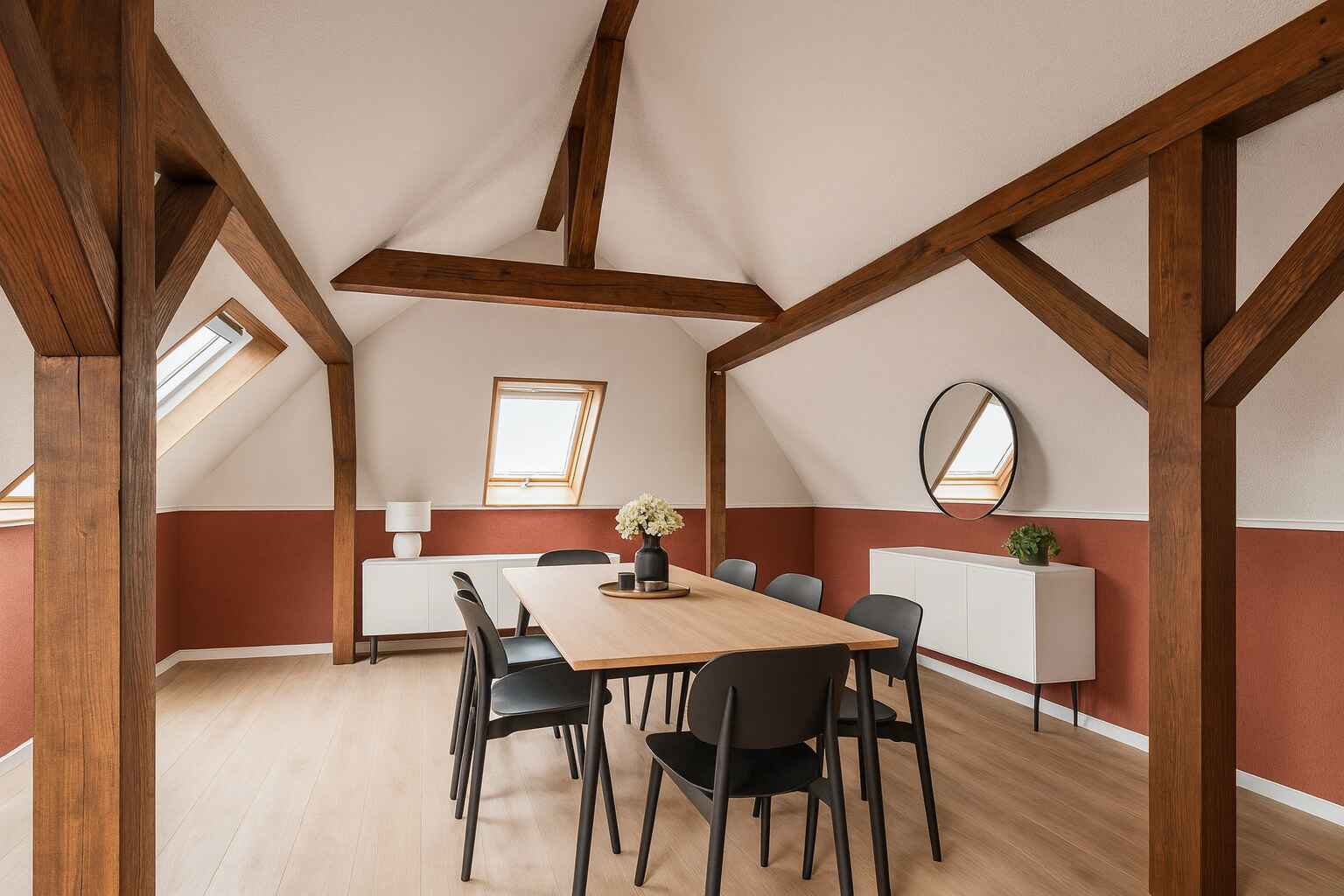 Salle à manger scandinave sous toit